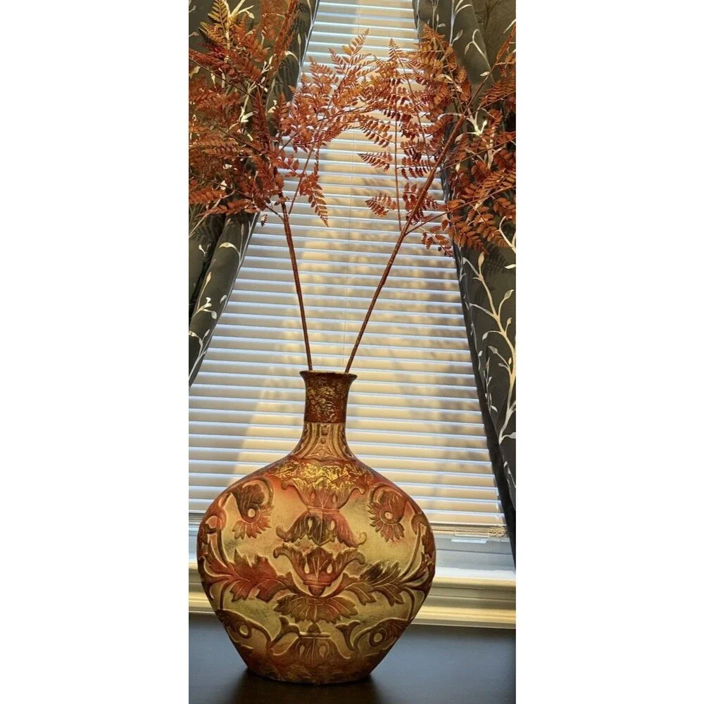 Glazed Vase Home Decore 1970 Art Pottery Handcrafted Painted Burgundy 17” H